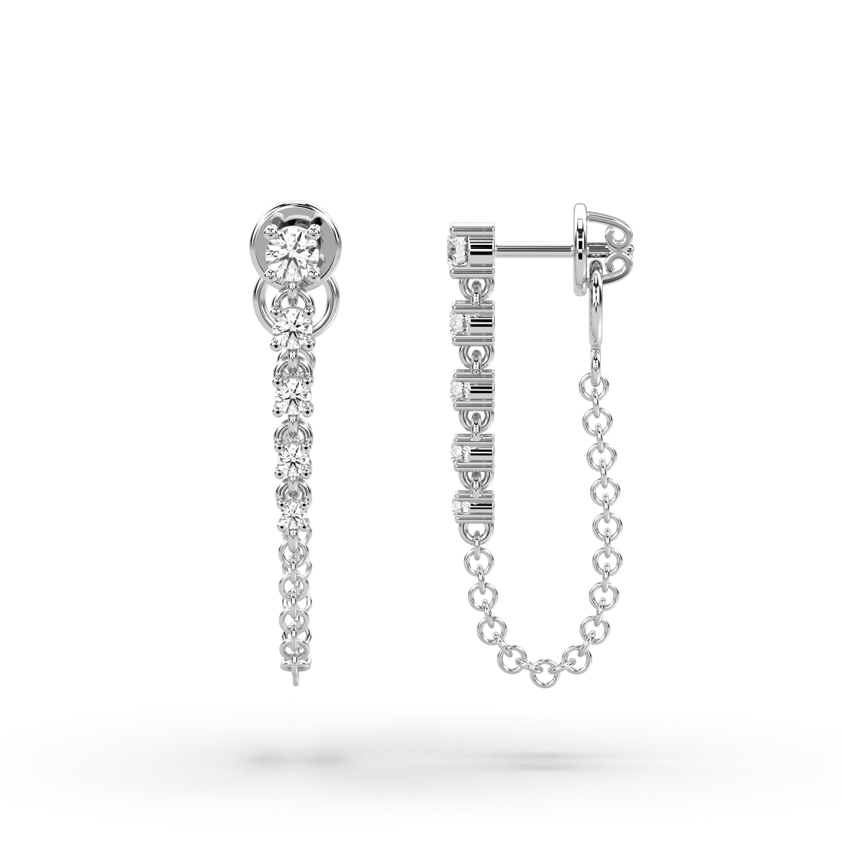 Boucles d'oreilles en or blanc serties d'une chaîne en diamant de 0,51 carat