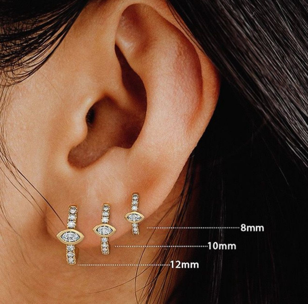 18ct White  Gold Full Eternity 12mm Diamond Hoop Earrings 0.50ct Marquise solitaire (Singular) Cartilage or Lobe
