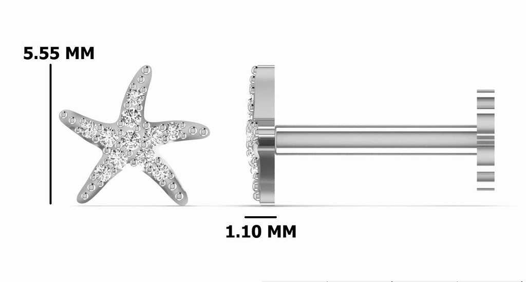 Luxury white gold nose stud with size reference