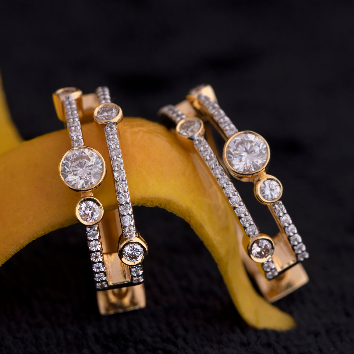 1ct Bubble Diamond Hoop Earrings Yellow Gold