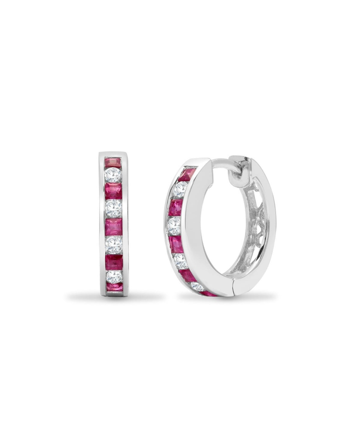 Ruby Diamond Hoop Earrings White Gold