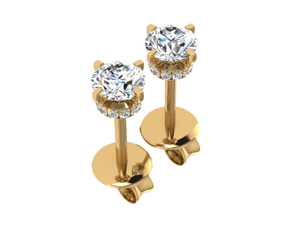  Orecchini in oro 18 carati, orecchini con diamanti solitari, orecchini con alone nascosto, orecchini con diamanti da 1 carato, gioielli eleganti, intramontabili, materiali di alta qualità, lavorazione artigianale esperta, spedizione veloce