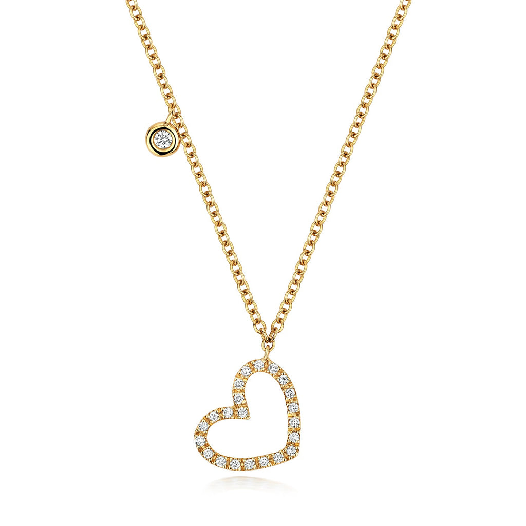 Collier en or jaune 18 carats serti d'un diamant en forme de cœur (0,25 carat).