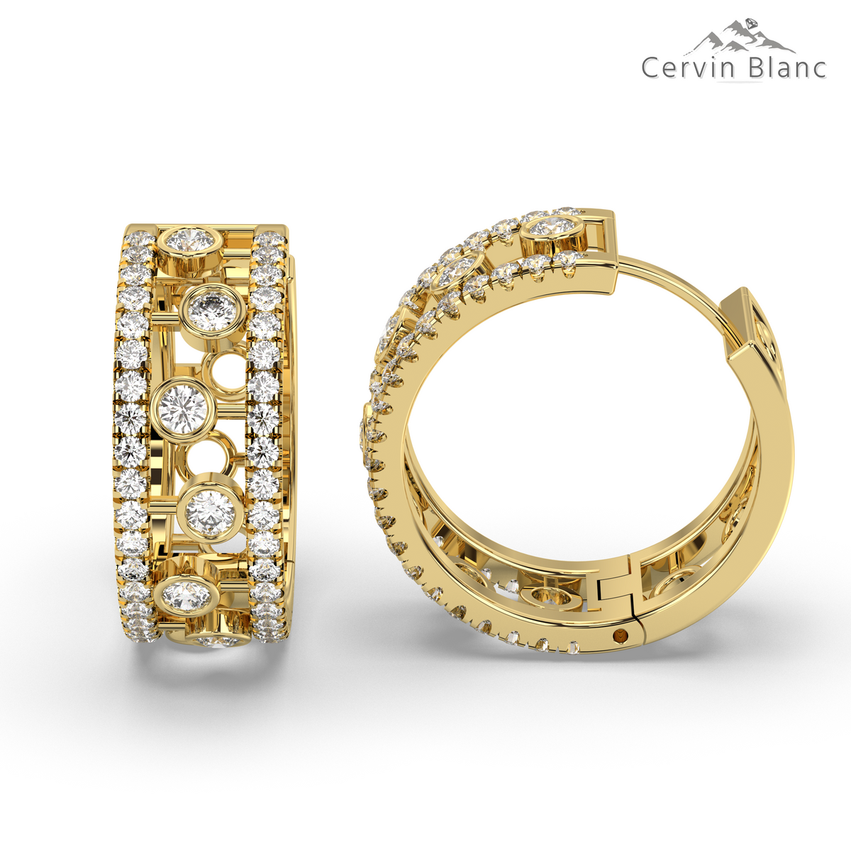 1ct Diamond Bubble Hoop Earrings Yellow Gold