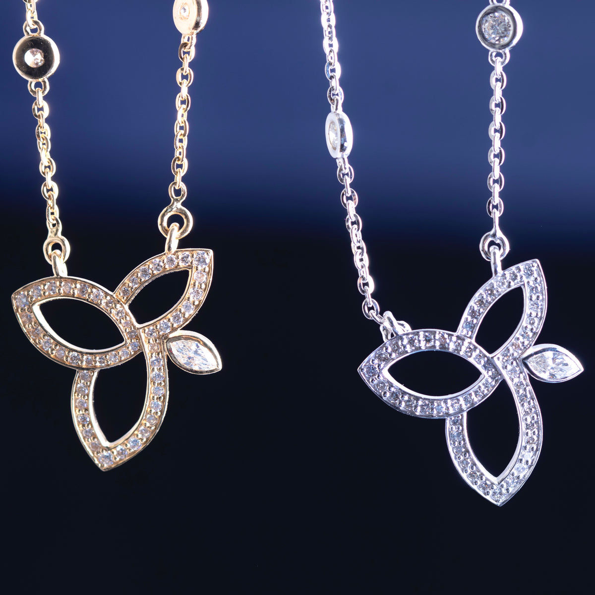 Stunning lotus flower necklace in 18ct white gold