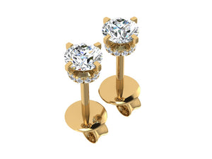18ct gold earrings, solitaire diamond studs, hidden halo earrings, 1ct diamond earrings, elegant jewelry, timeless design, high-quality materials, expert craftsmanship, fast shipping