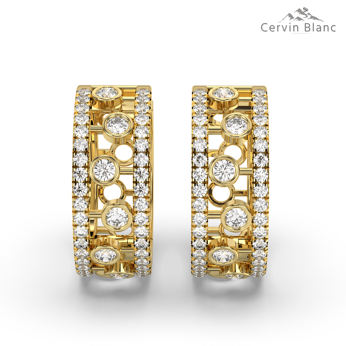 1ct Diamond Bubble Hoop Earrings Yellow Gold