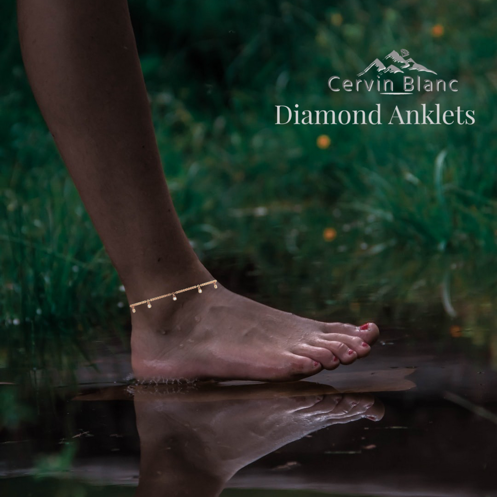 18ct Yellow Gold Diamond Anklet 0.40ct 9 inch