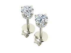 18ct Gold solitaire Diamond 1ct earrings with hidden halo G I1/SI2