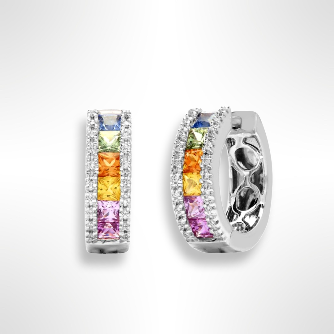 Sapphire Diamond Hoop Earrings White Gold