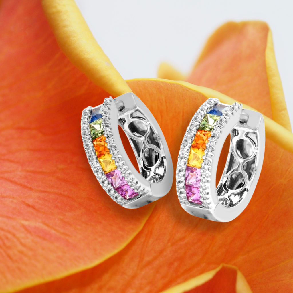 Sapphire Diamond Hoop Earrings White Gold