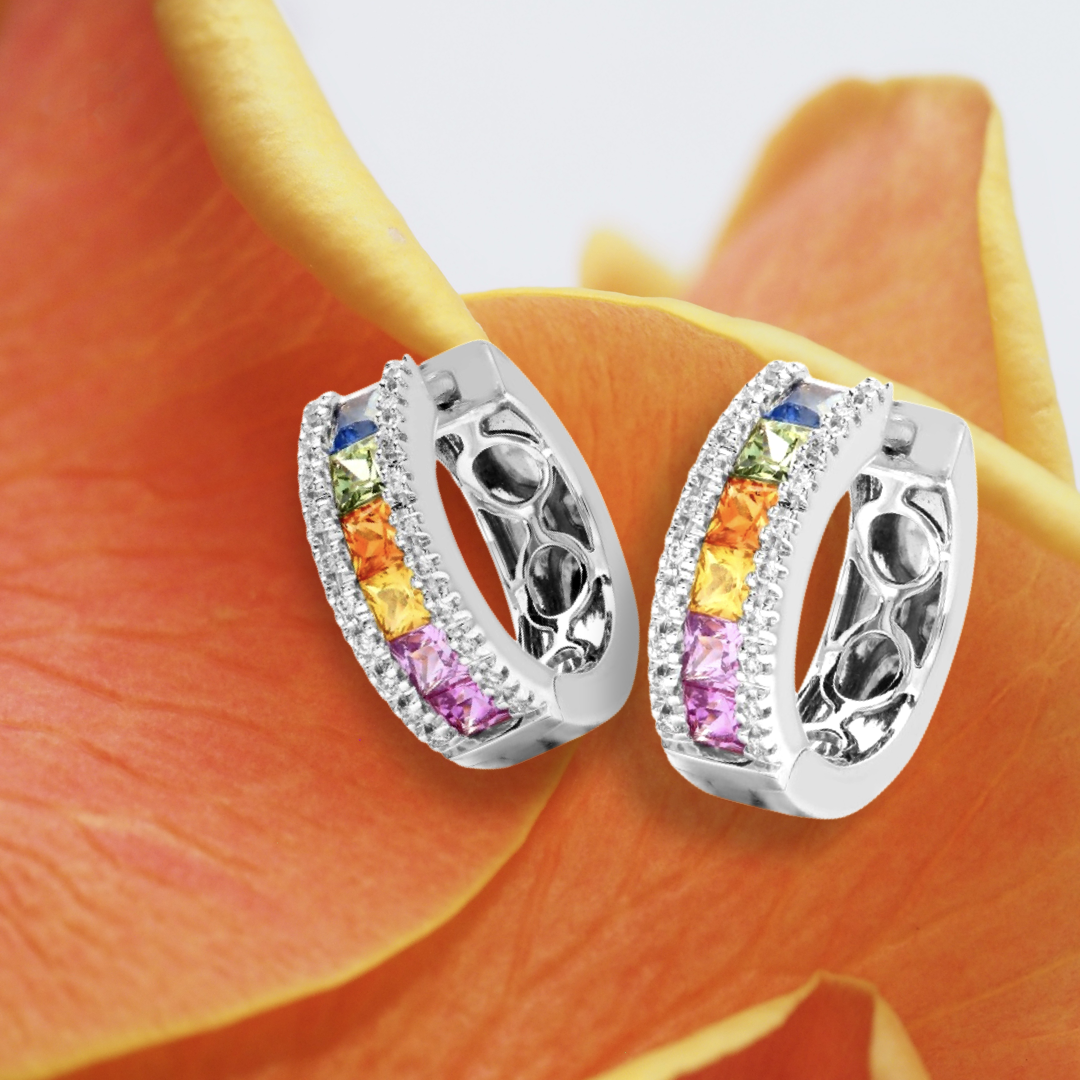 Sapphire Diamond Hoop Earrings White Gold