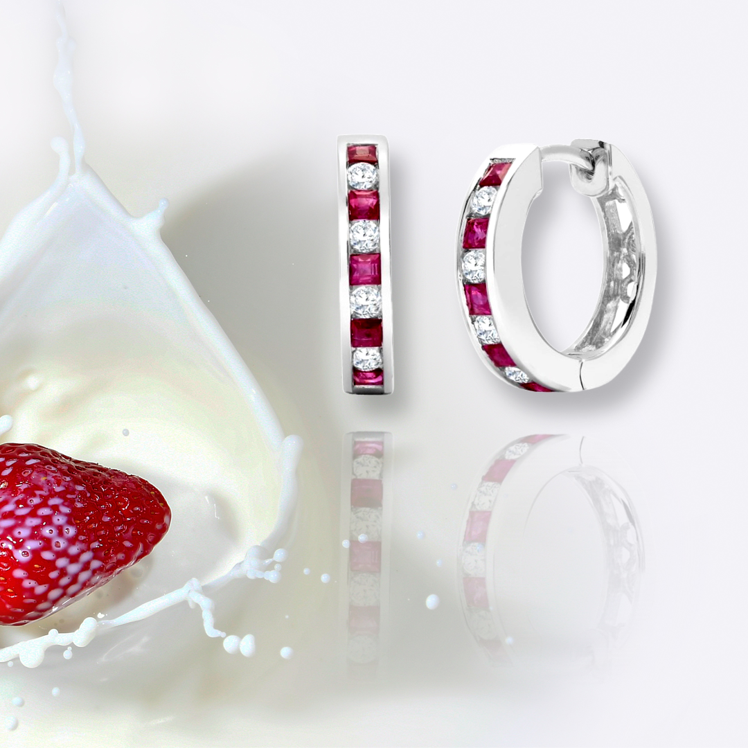 Ruby Diamond Hoop Earrings White Gold