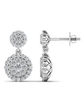 Boucles d'oreilles pendantes en or blanc serties d'un halo de diamants de 1,25 carat