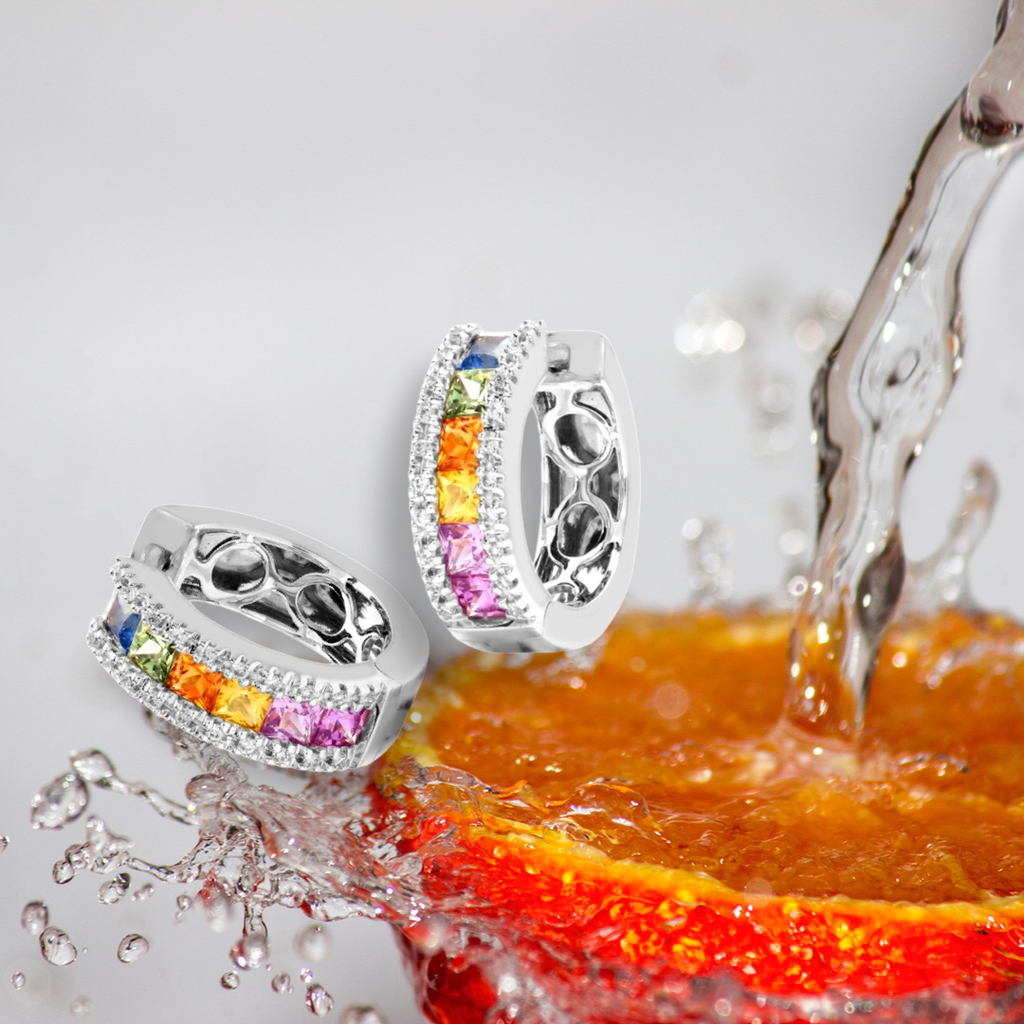 Sapphire Diamond Hoop Earrings White Gold