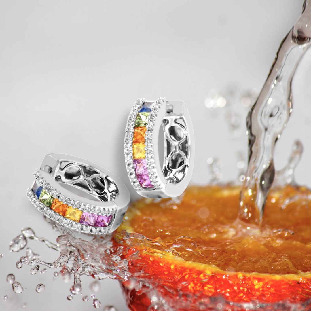 Sapphire Diamond Hoop Earrings White Gold