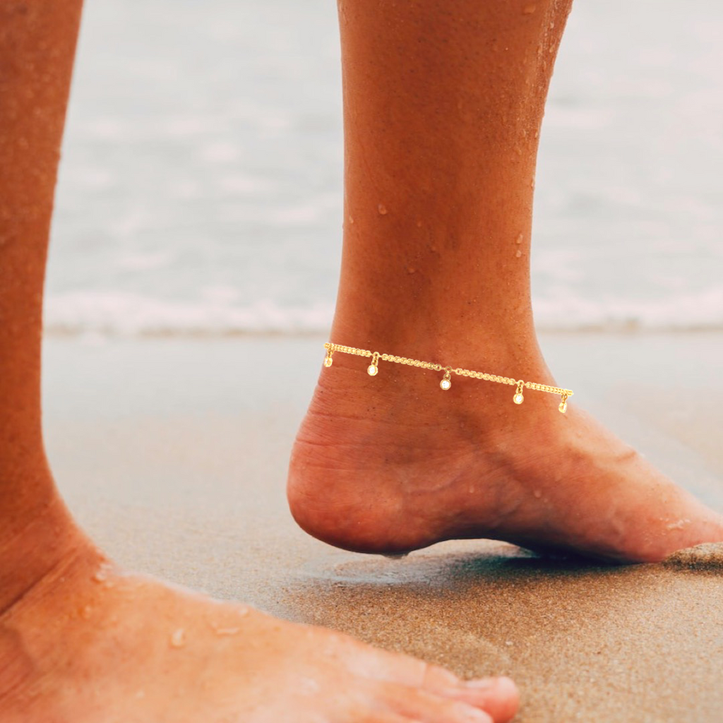 18ct Yellow Gold Diamond Anklet 0.40ct 9 inch