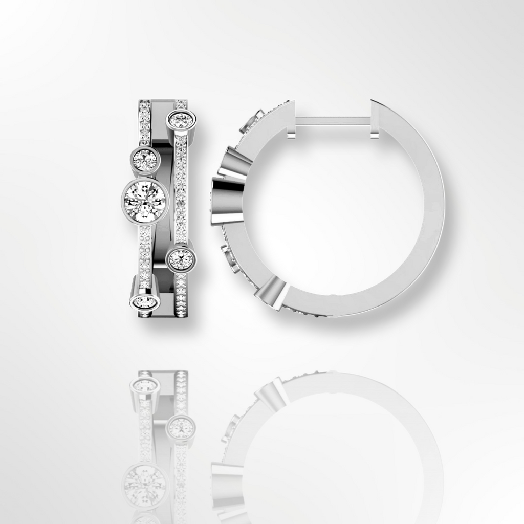 Boucles d'oreilles créoles en or blanc serties de diamants (0,70 ct).