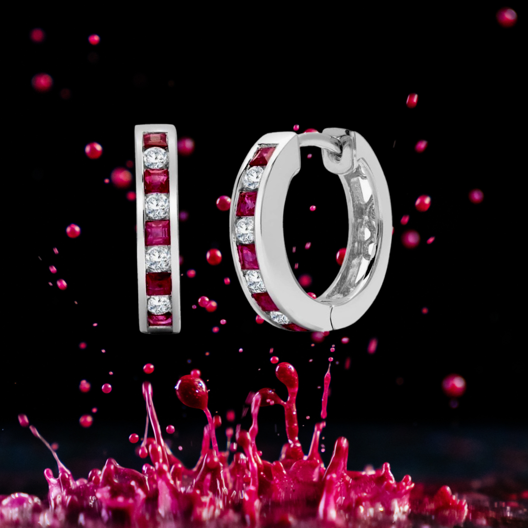Ruby Diamond Hoop Earrings White Gold