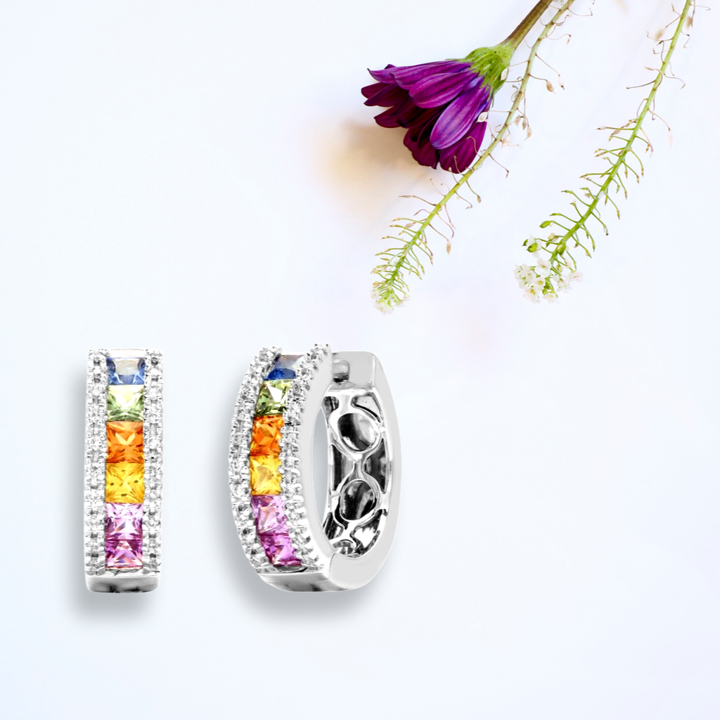 Sapphire Diamond Hoop Earrings White Gold