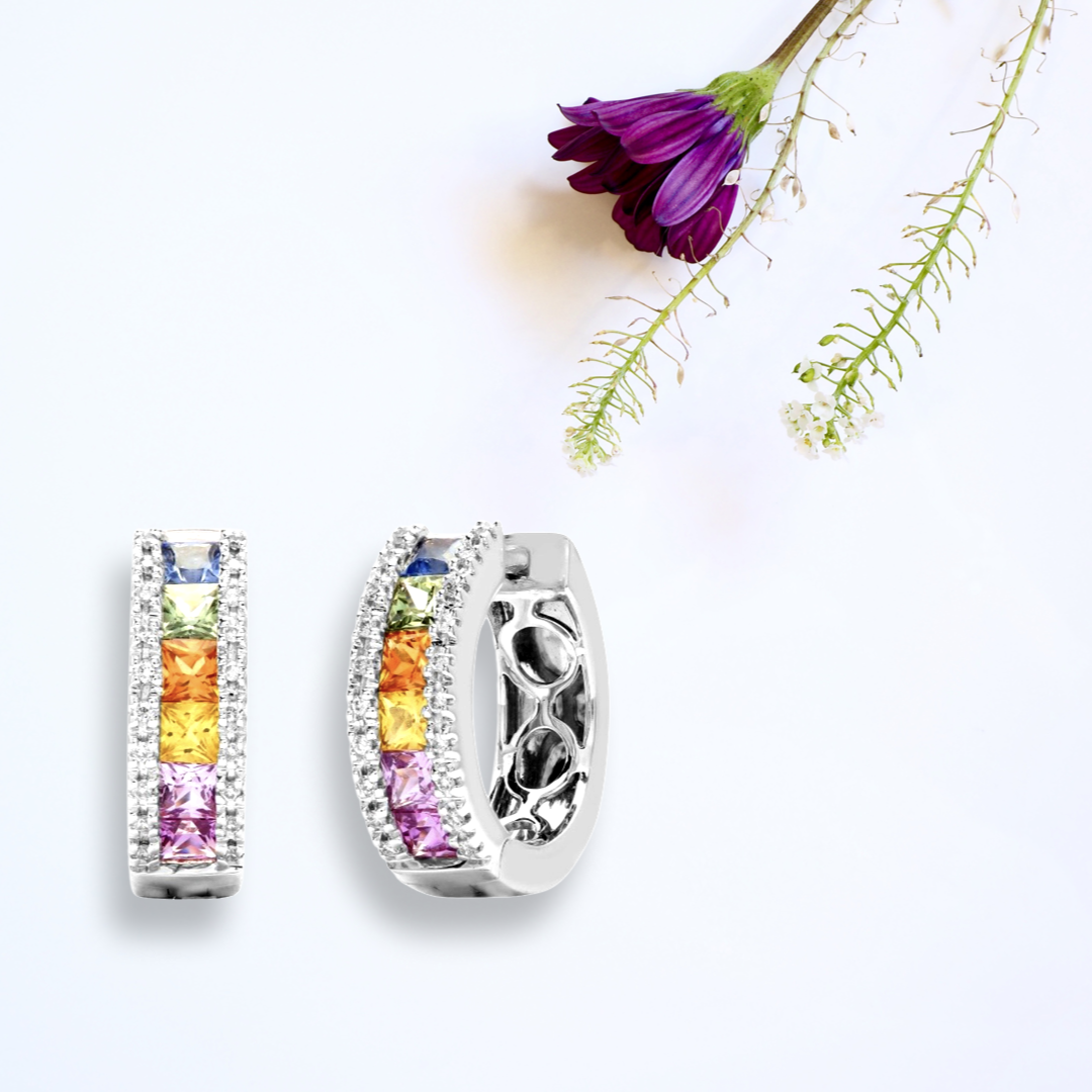 Sapphire Diamond Hoop Earrings White Gold