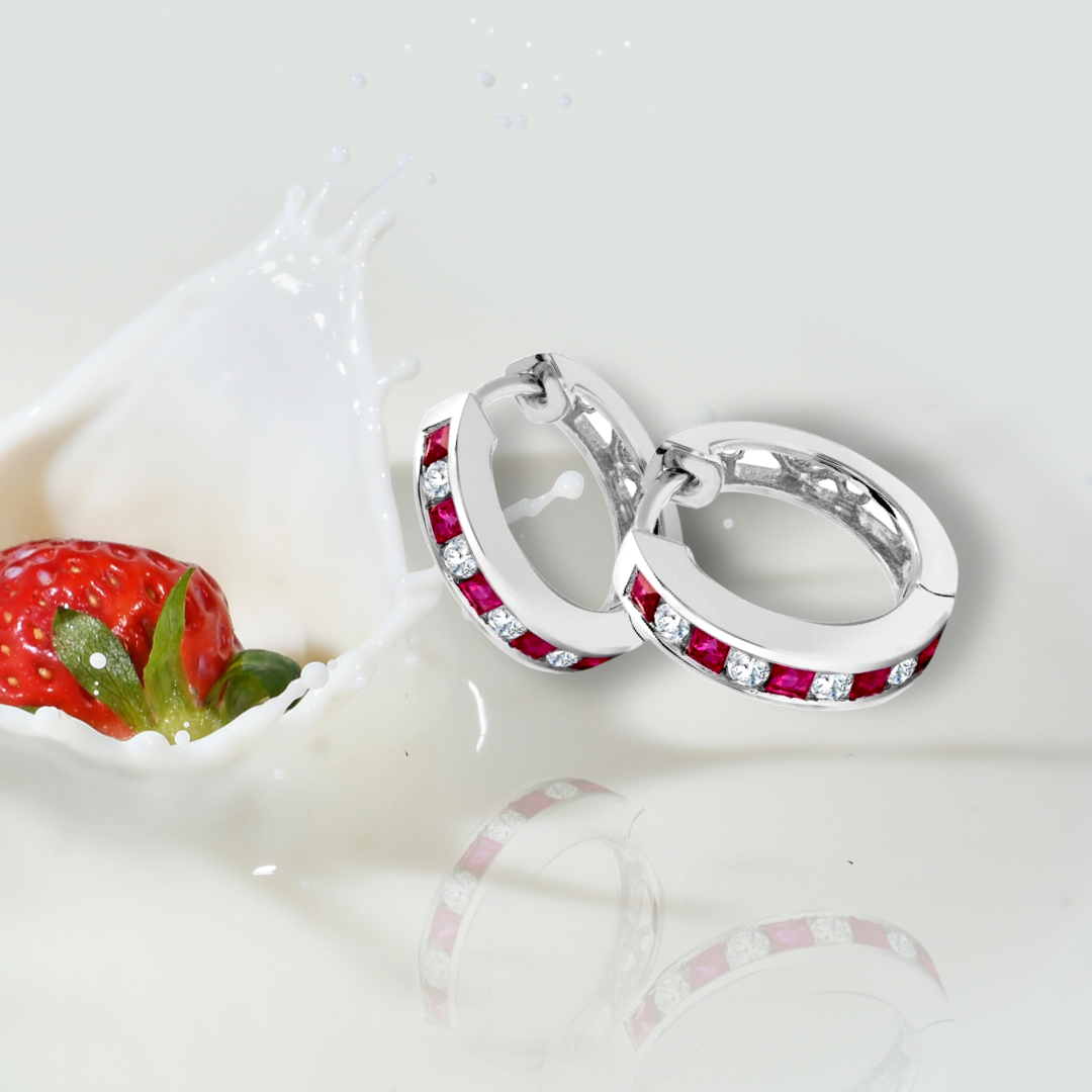 Ruby Diamond Hoop Earrings White Gold
