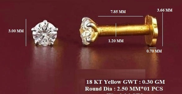 Klassischer Solitär-Nasenstecker mit Diamant in 18 Karat Gelbgold