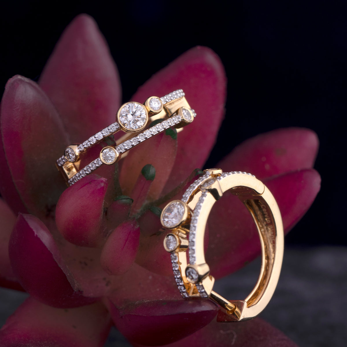 1ct Bubble Diamond Hoop Earrings Yellow Gold