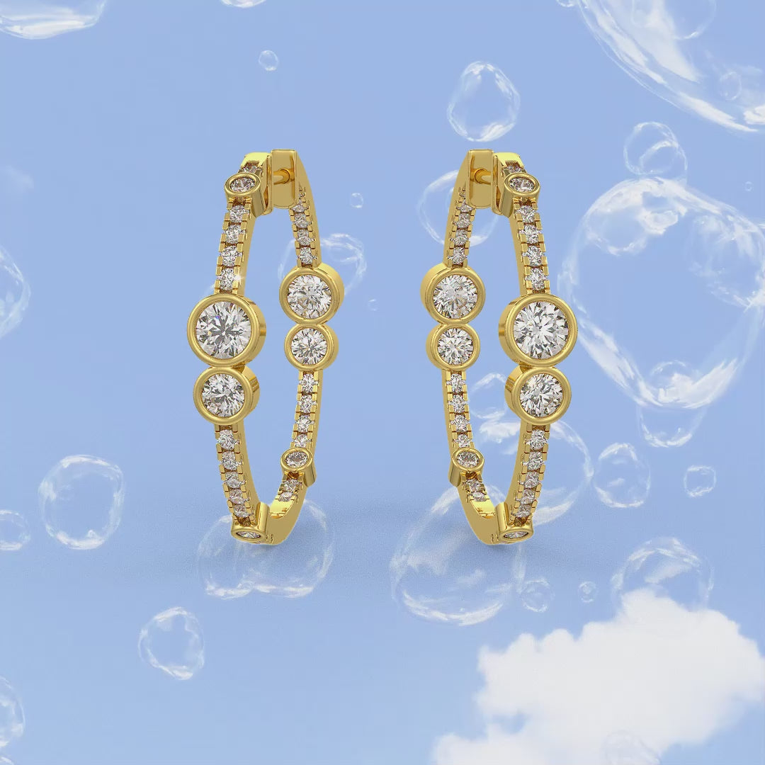  Orecchini a cerchio con diamanti a bolla da 1,30 ct in oro giallo