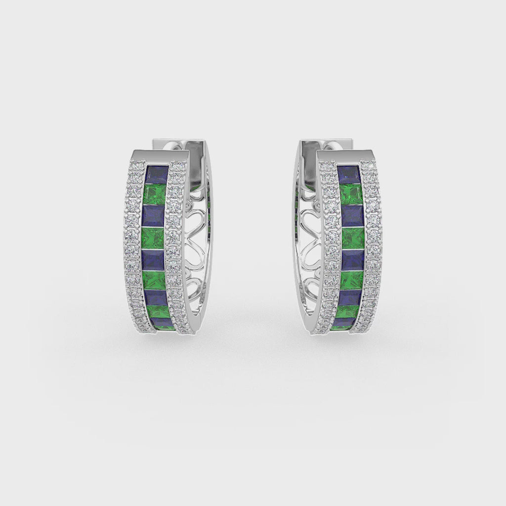 Premium sapphire hoop earrings in white gold