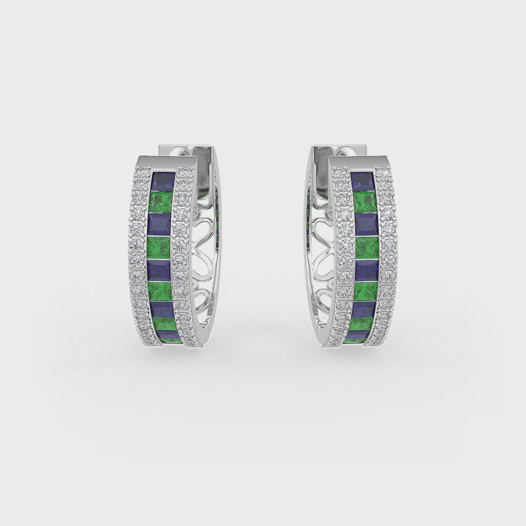 Premium sapphire hoop earrings in white gold