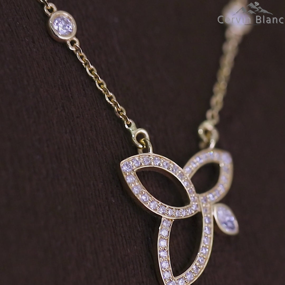 18ct White gold diamond Lotus flower necklace 0.75ct