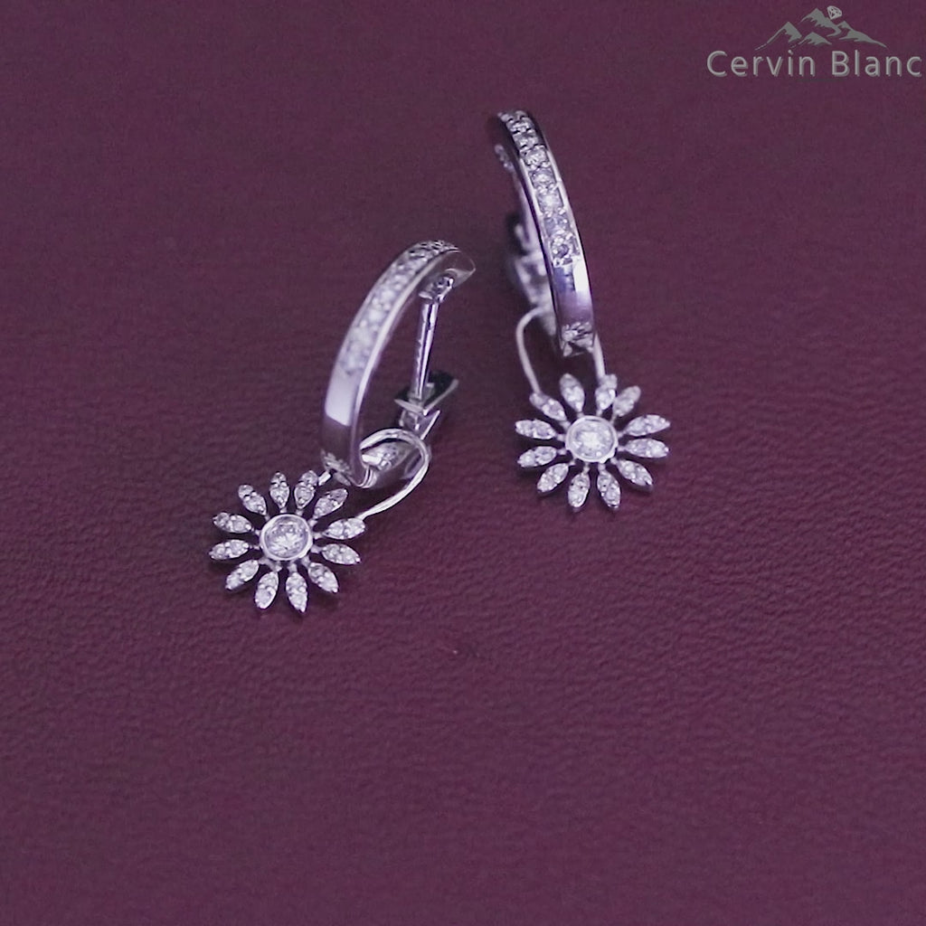 Daisy Diamond Charm Hoop Earrings White Gold