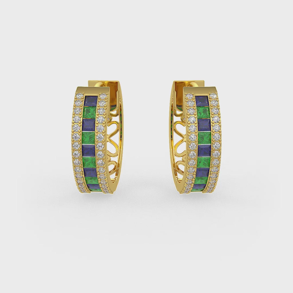 Luxury sapphire diamond hoop earrings