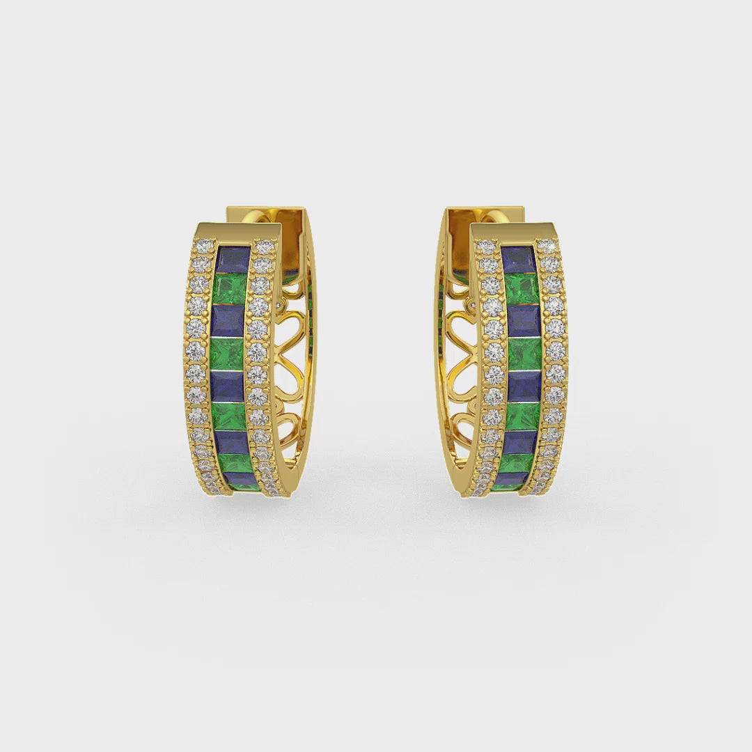Luxury sapphire diamond hoop earrings