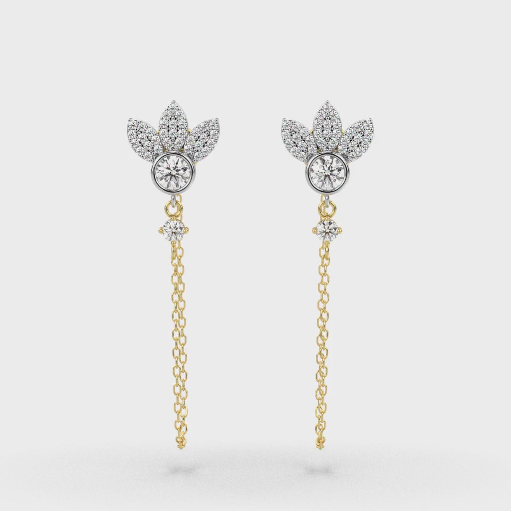 Orecchini a catena con diamanti Lotus in oro giallo