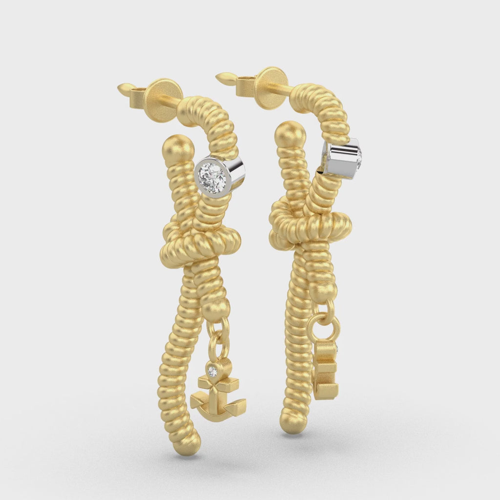 Sailor Knot Anchor Diamond Earrings Yellow Gold