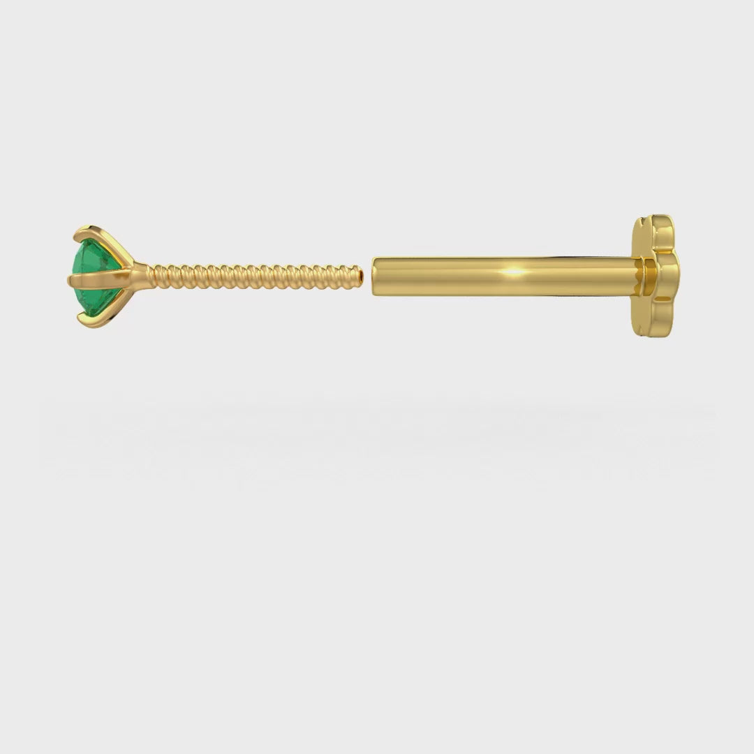 Emerald and Yellow Gold Nose Stud | Deep Green