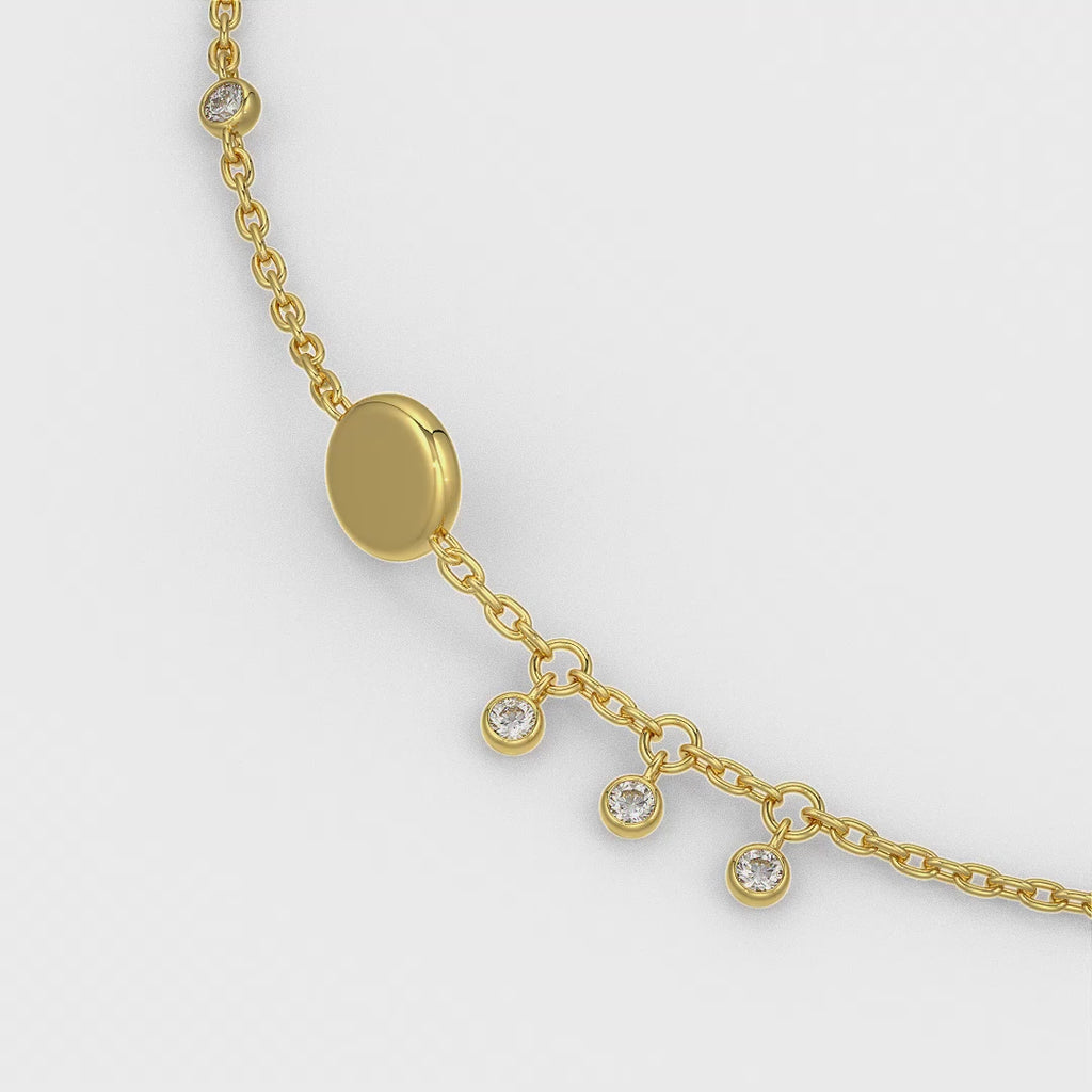 Diamond Bracelet in 18ct Yellow Gold 0.22ct Charm Disc on Chain