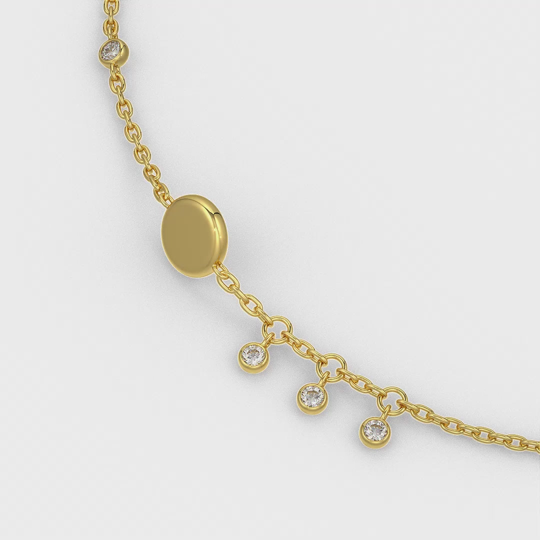 Bracelet en or jaune 18 carats avec pendentif disque en diamant de 0,22 carat sur chaîne