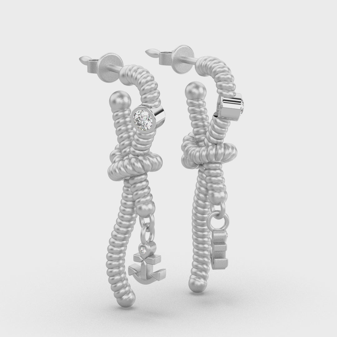 Sailor Knot Anchor Diamond Earrings White Gold