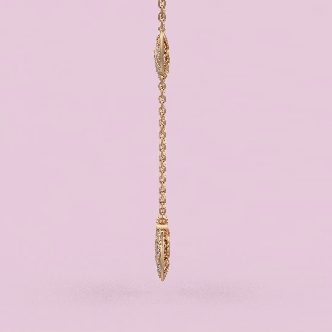 Collier en or rose 18 carats serti de diamants de 1,20 ct et orné de pétales de nénuphar.