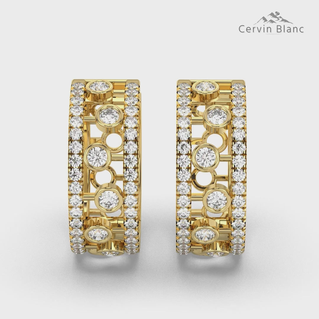 1ct Diamond Bubble Hoop Earrings Yellow Gold