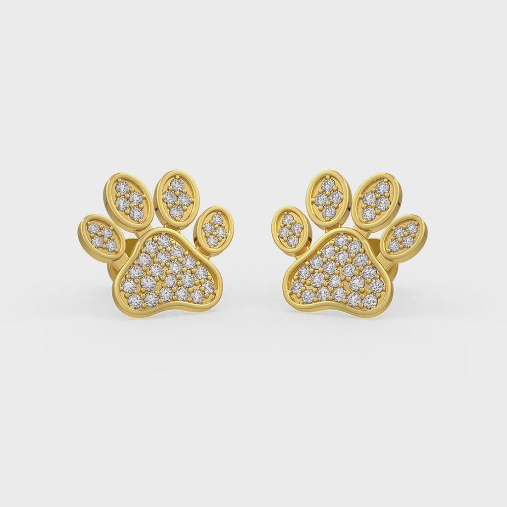 Diamond Paw Earrings Yellow Gold