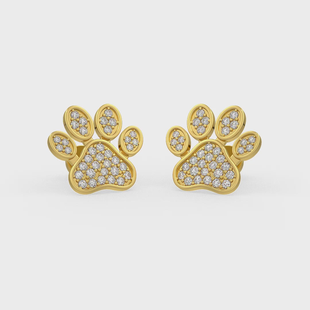 Diamond Paw Earrings Yellow Gold