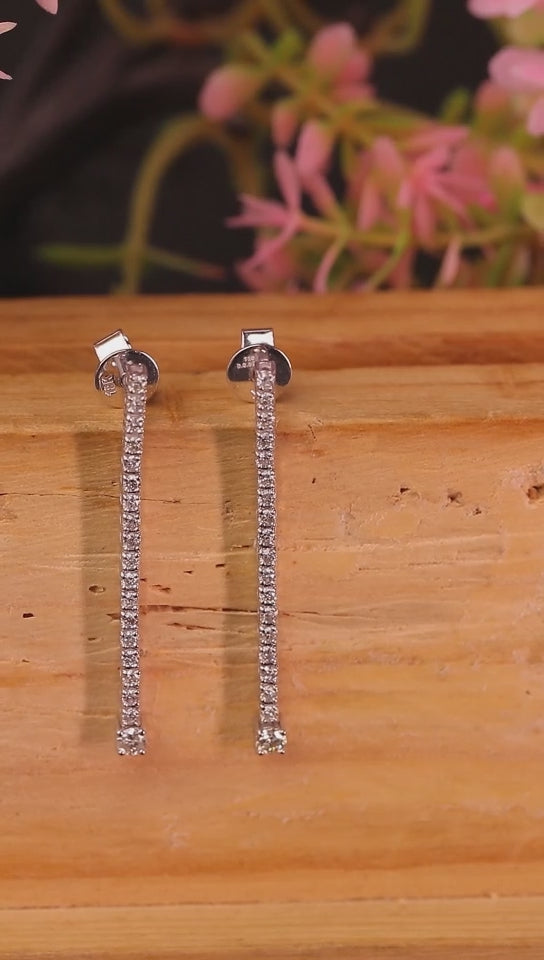 White gold diamond tennis drop earrings
