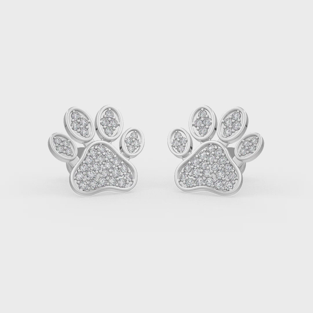 Diamond Paw Earrings White Gold