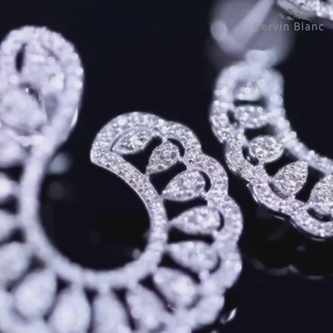 Intricate Diamond Hoop Earrings White Gold