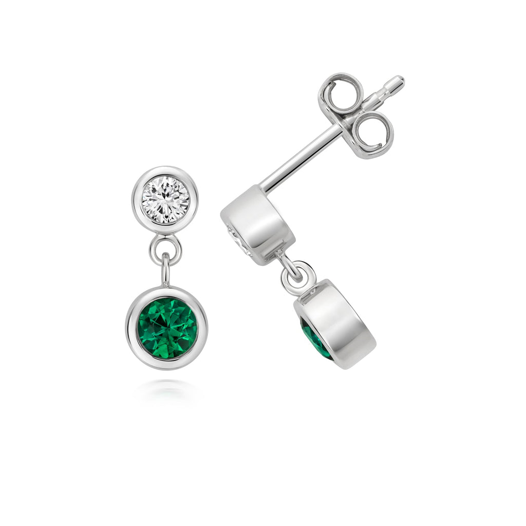 0.65ct LAB GROWN DIAMOND & EMERALD DROP EARRINGS IN SILVER