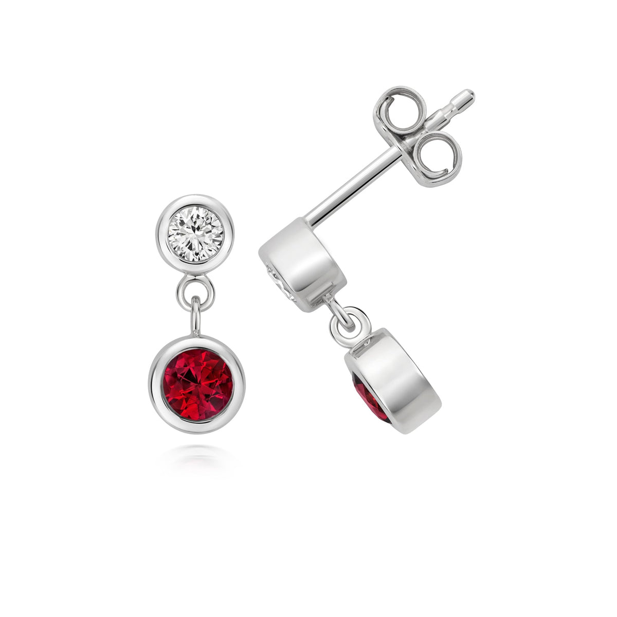 Sparkling 0.75ct Lab Diamond & Ruby Silver Drop Earrings
